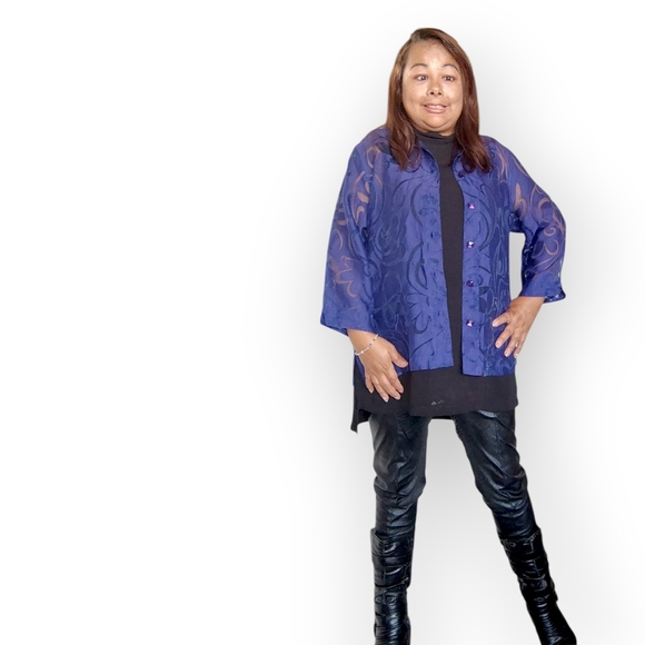 Sheer Blue Button-Up Blouse - Picture 3 of 16